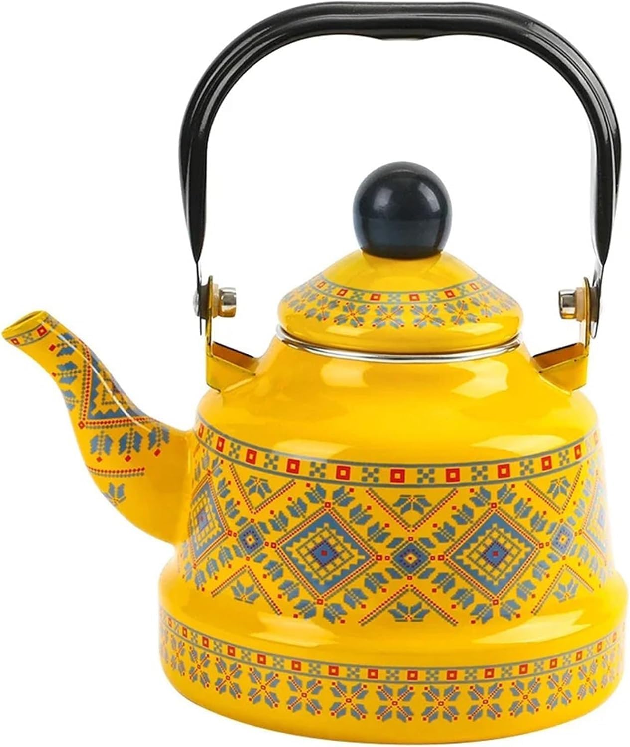 Vintage Enamel Tea Kettle - Yellow Camping Coffee Pot Teapot for Stovetop, 1.1l - Perfect for Outdoor Adventures and Home Brewing Blue 1.1L