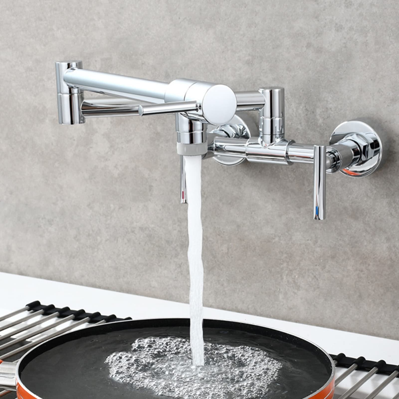 Zbbdfazd Chrome Kitchen Sink Taps Wall Mounted,Dual Lever Sink Mixer Tap,Kitchen Sink Tap Brass,Kitchen Faucet Wall Mounted,Kitchen Faucet Wall-Mounted Hot And Cold Faucet,