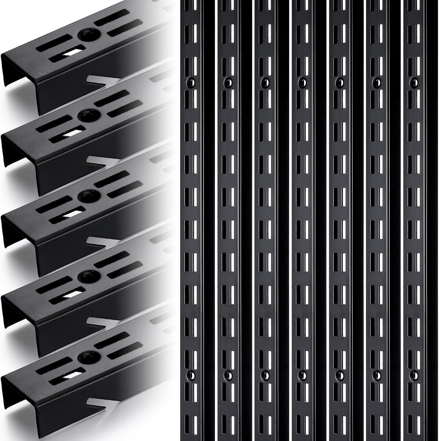 12 Pcs 47.5 Inches Shelf Rails Bracket Track Upright Closet System Hardware Adjustable Wall Standard Shelf Standards for Pantries, Linen Closets, Laundry Rooms, Utility Rooms (Black) Black 12