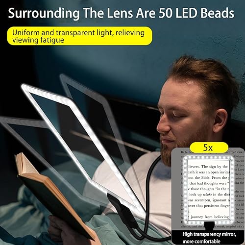 Miniatura 22 de Lupa 10X con luz y abrazadera, manos libres, 72 LED, lupa de luz, 3 modos de color, lámpara de aumento regulable sin pasos para leer, manualidades