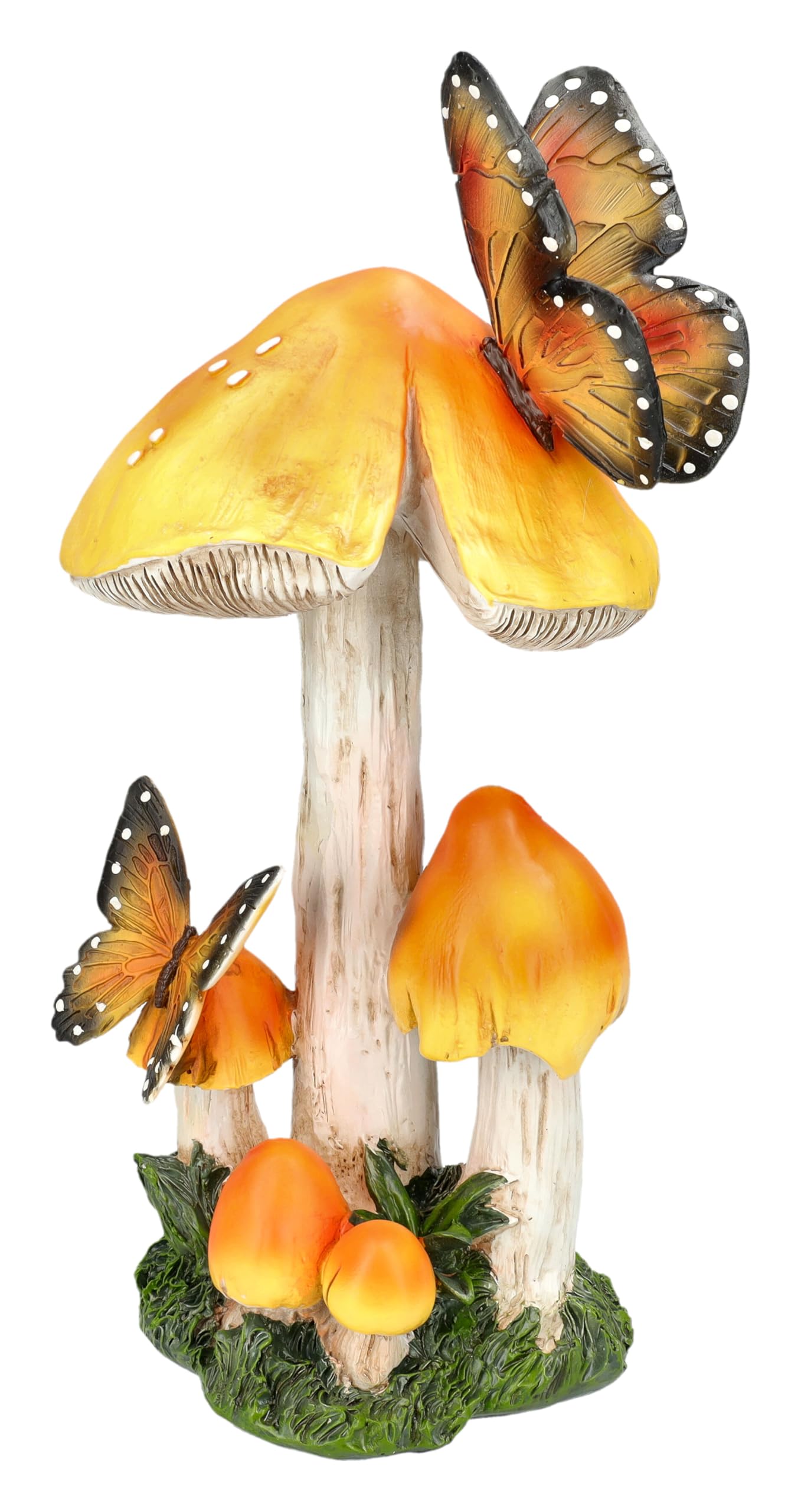 Figuren Shop GmbH Gartenfigur Gelbe Pilze mit Schmetterlingen – Handbemalte Pilz Garten Deko Statue, 32,5 cm Höhe