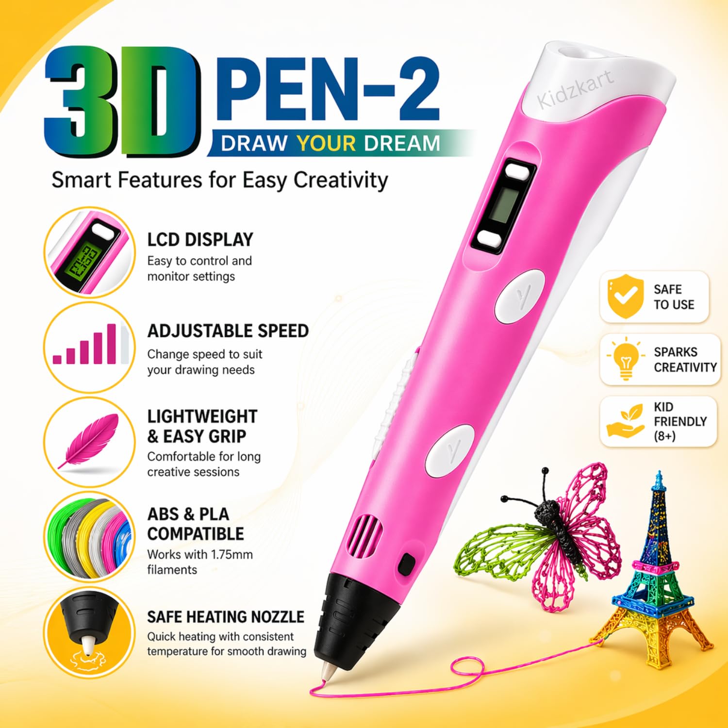KidzKart 3D Printing Pen for Kids with USB Cable & Filament | Safe Educational 3D Pen for Drawing, Craft & Creative Learning | Lightweight & Easy to Use | Pink-picture-46