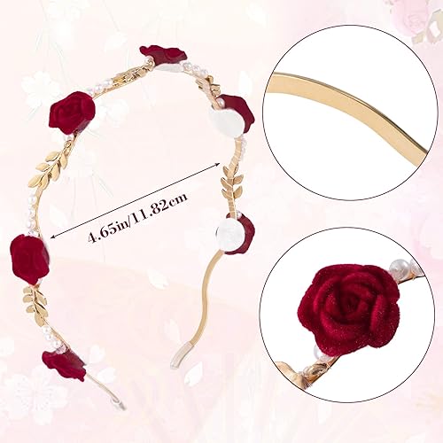 Miniatura 9 de OIIKI 2 diademas de color rosa para mujer, diademas florales de metal dorado y blanco, diadema de perlas para el cabello, accesorios de joyería para