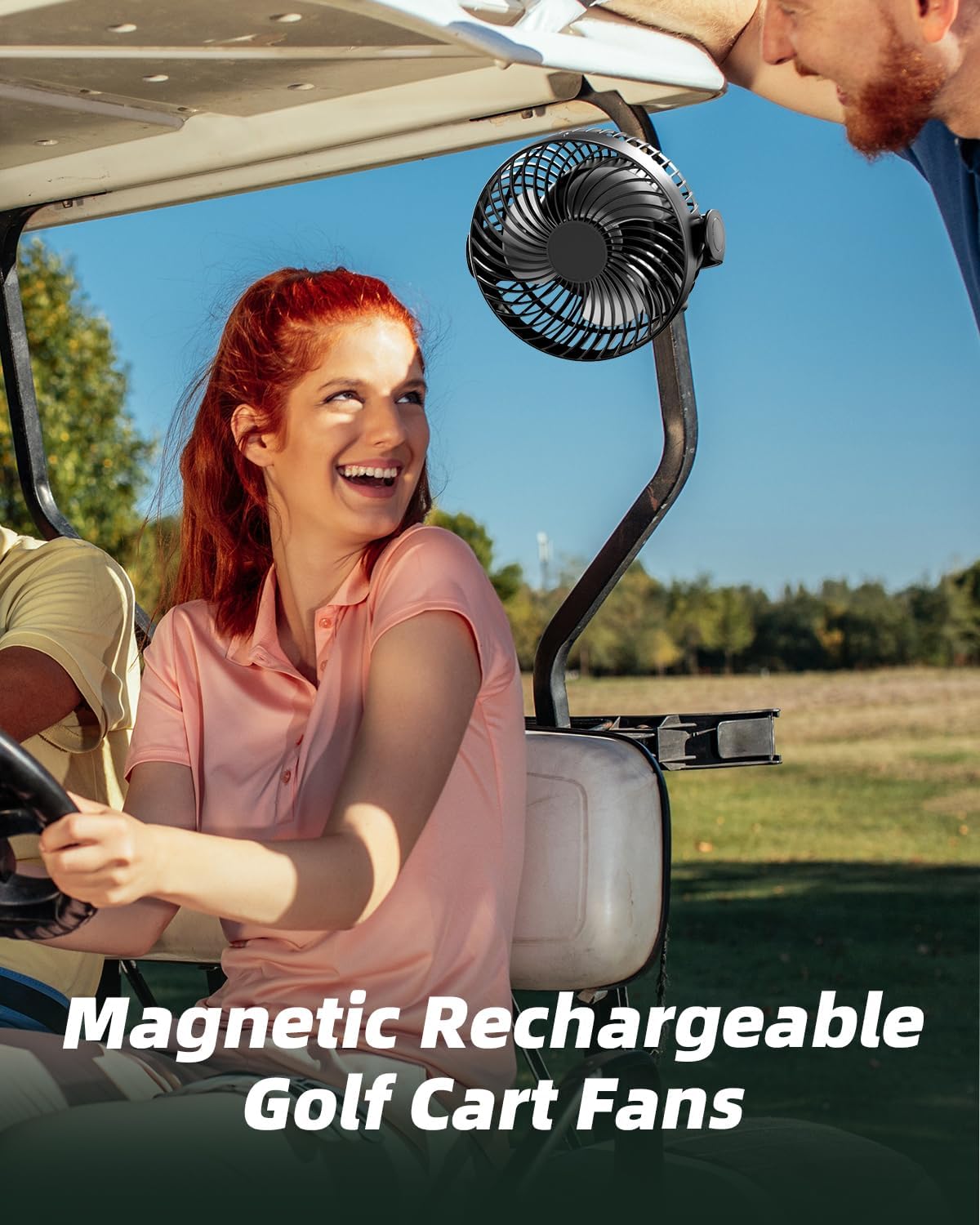 2 Pack Magnetic Golf Cart Fans Rechargeable,10000mAH Battery Operated Portable Fan with 3 Speeds,30H Working Time,LED Lantern,360° Rotatable Head, Fits EZGO/Club Car/Yamaha Golf Cart - Image 7