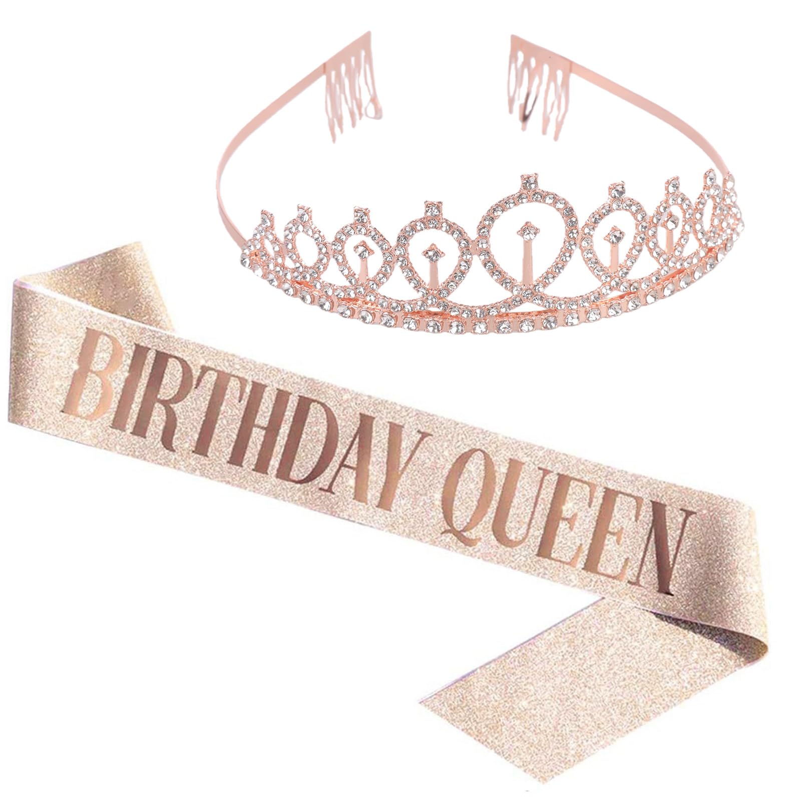 Sparkling Birthday Crowns and Sash Combo for Girls Party Props Princess Accessories Glittering Princesses Crowns