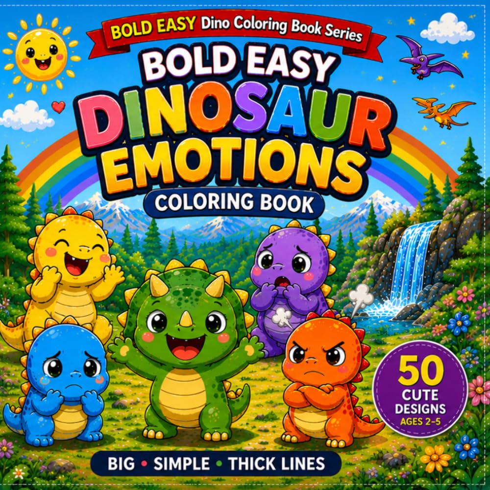 Dinosaur Emotions Coloring Book for Kids Ages 2–5: Cute & Simple Feelings Coloring Pages | Happy, Sad, Angry & More | Big Bold Lines | Easy Toddler Coloring Book (Bold Easy Dino Coloring Book Series)