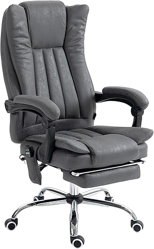 Vinsetto Silla de oficina de microfibra, silla de computadora con respaldo alto con masaje de 6 puntos, calor, altura ajustable y reposapiés