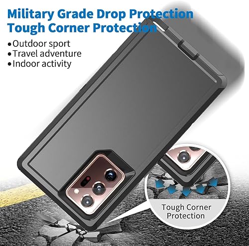 Miniatura 6 de Anloes Funda para Samsung Galaxy Note 20 Ultra 5G, resistente a los golpes, a prueba de polvo, resistente, protección 3 en 1, color negro (sin