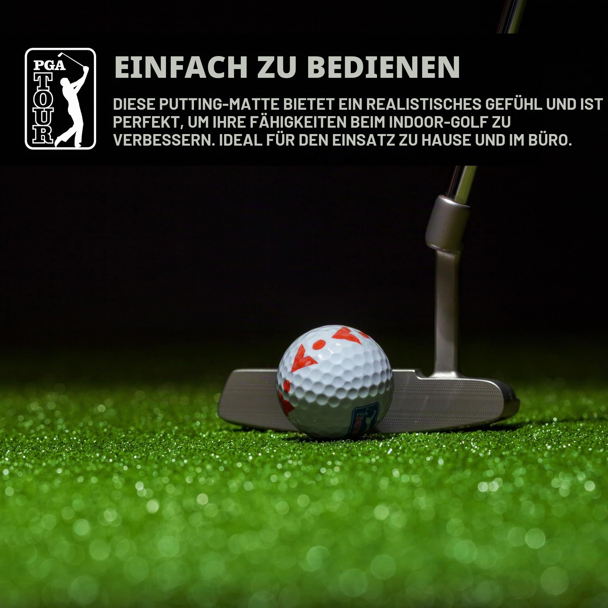 PGA Tour Putting-Matte mit zusammenklappbarem Putter und Ausrichtungsführung, 1,8 m