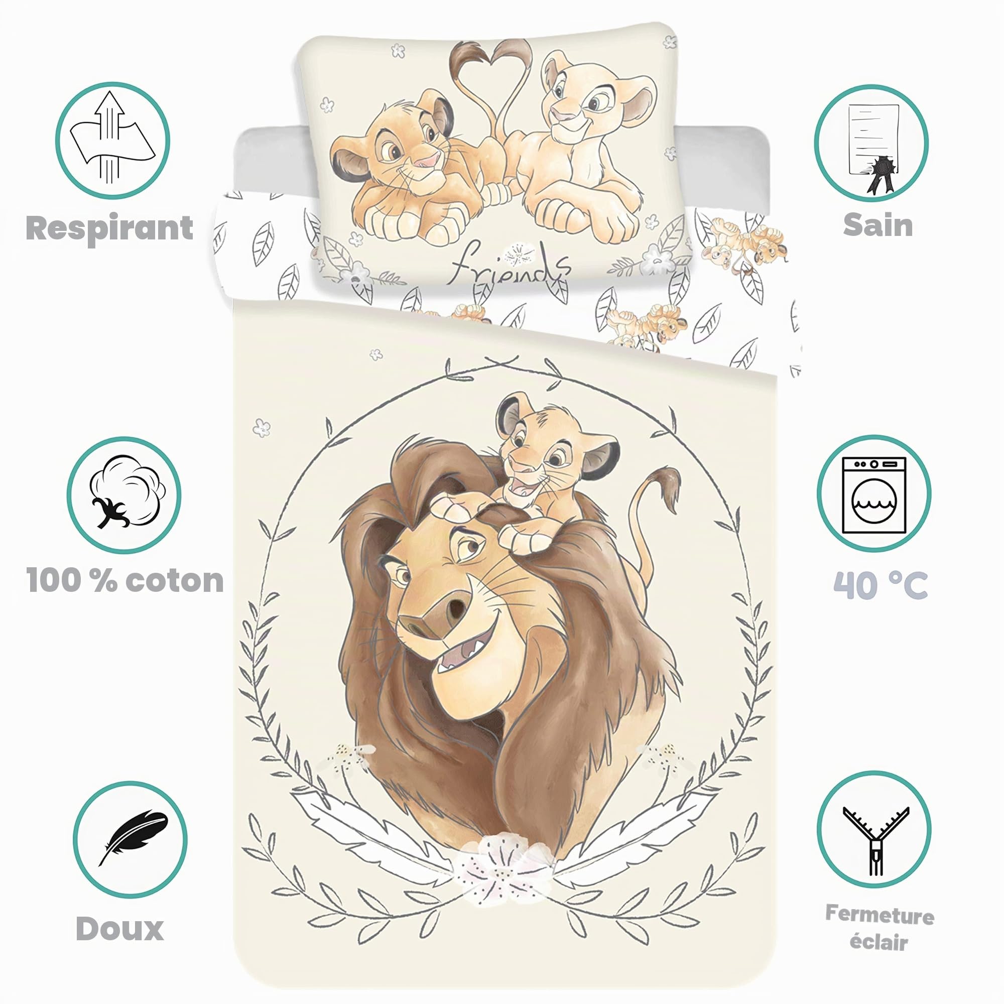 Le Roi Lion Parure de lit Bébé 2pcs 100x135 cm 100% Coton Simba Mufasa