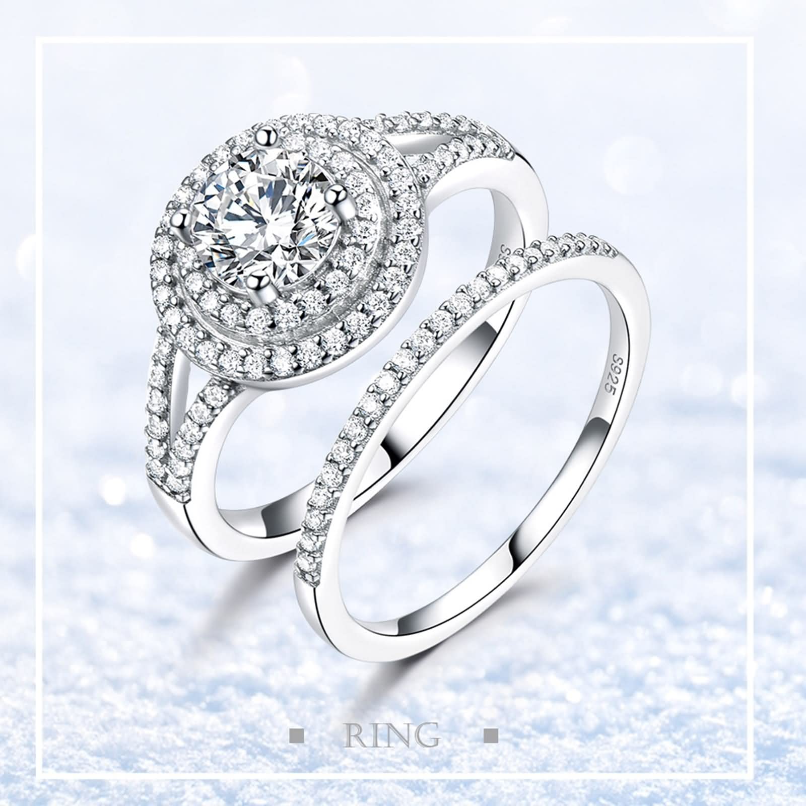 Ringe für Damen, modisch, Kleiner Ehering, Stapelring, V-Form, Doppelkreis, runder Zirkonia, Sterlingsilber