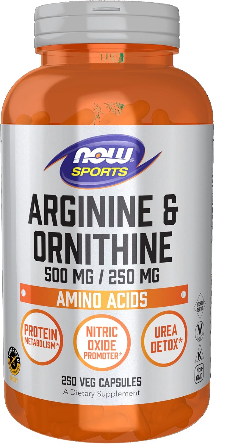 NOW Sports Nutrition, Arginine & Ornithine 500/250 mg, Amino Acids, 250 Veg Capsules