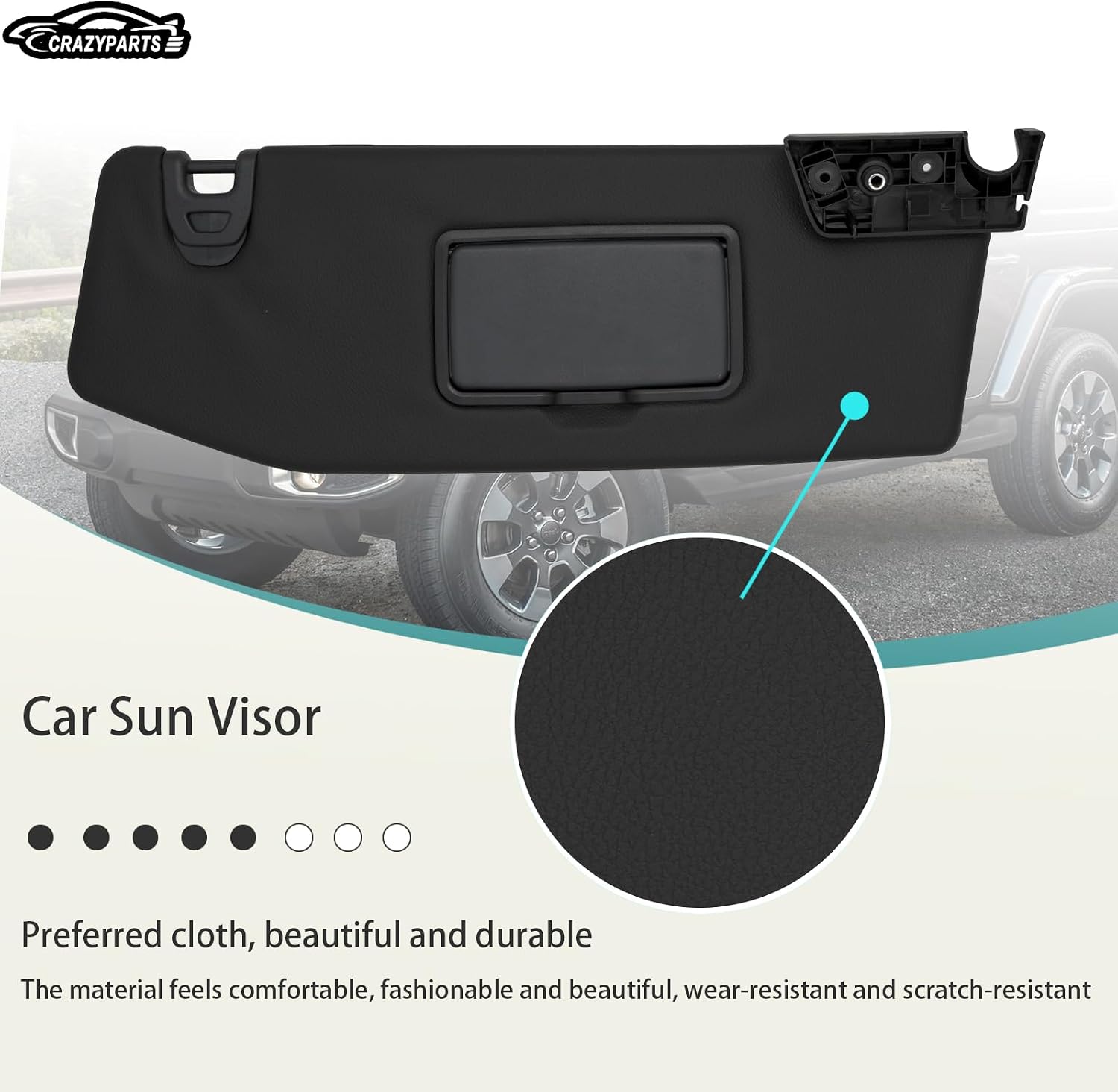 CRAZYPARTS Driver & Passenger Side Sun Visor Compatible with 2018-2023 Jeep Wrangler 2020-2023 Jeep Gladiator Without Light Replacement# 6CD22TX7AN 6BS14TX7AM