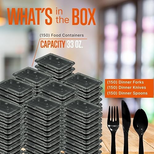 Vista 3 de SQUATZ 150 recipientes de preparación de comidas con tapas para adultos, 33 onzas, aptos para microondas, almacenamiento de alimentos reutilizable