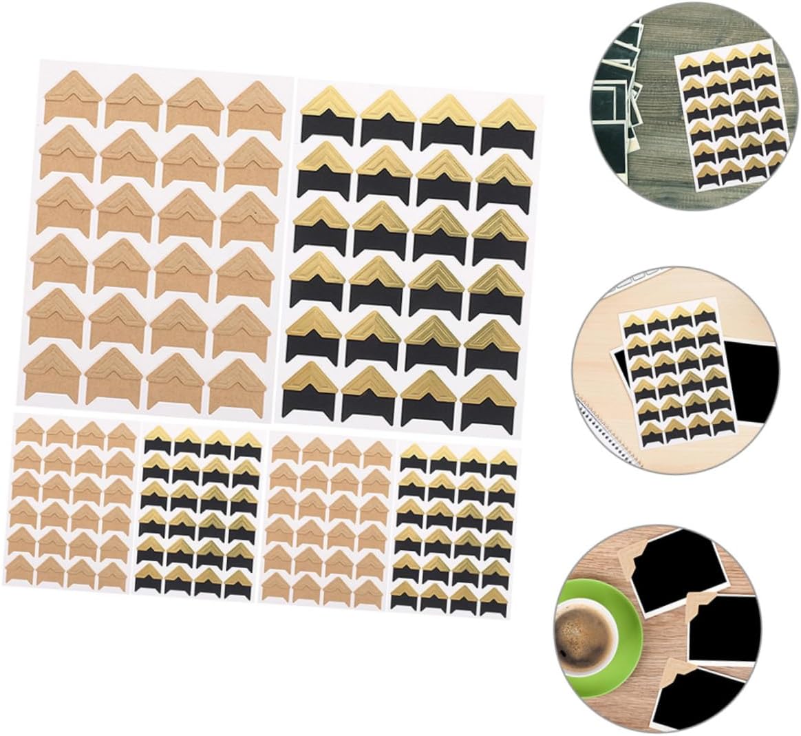 TEHAUX 6sheets Scrapbook Photo Corners Self-Adhesive Picture Mounting Stickers Kraft Colors for Albums Journals and Crafts