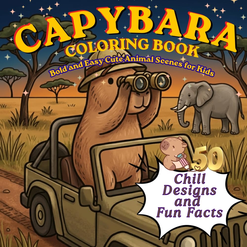 Capybara Coloring Book: Bold and Easy Cute Animal Scenes for Kids: 51 Chill Designs and Fun Facts: Kawaii Style: Bold and Easy: Gift for Kids, Boys and Girls!