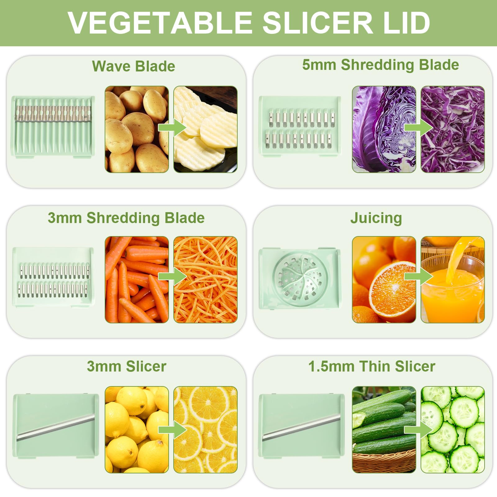 VINATO Centrifugadora Lechuga 4,5L, Mandolina de Cocina Multiusos, Escurridor Verduras para Lavar, Centrifugar y Cortar. Ensaladera con 5 Cuchillas + 1 Accesorio para Zumos.