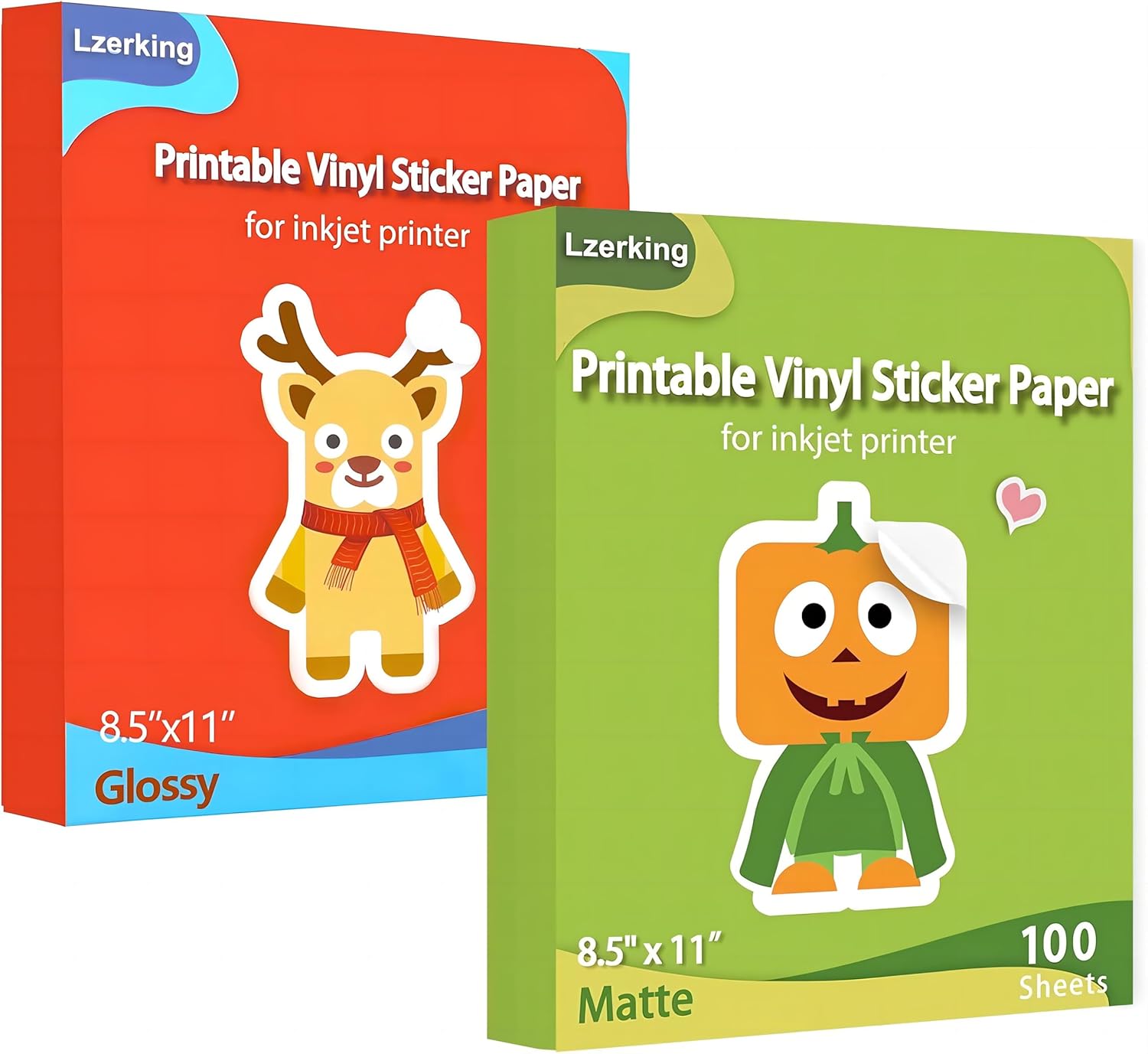 Printable Vinyl Sticker Paper 100 Glossy and 100 Matte White 8.5x11 Inches for Inkjet Printer