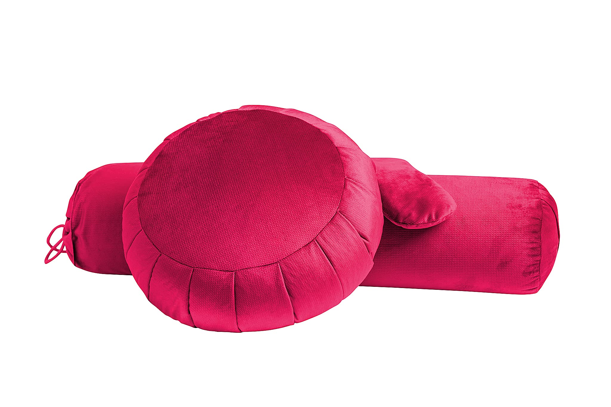 Zestaw do Yogi z Poduszką Zafu – Bolster – Poduszką na Oczy – Miękka Stabilna Poduszka do Podpierania – Poduszka do Medytacji – Regeneracja – Relaks – Odpoczynek - Carmine Red