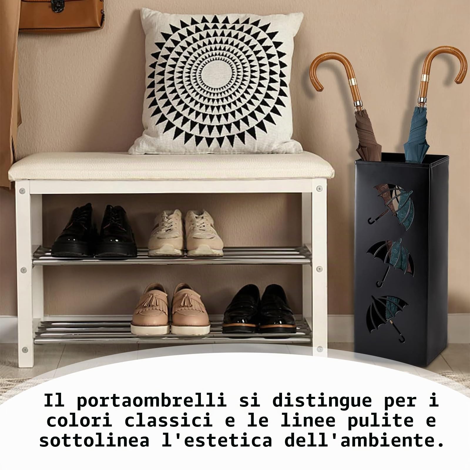 Portaombrelli Quadrato, 42 x 16 x 16 cm, 1 Pezzo Portaombrelli in Metallo, Porta Ombrello in Metallo All'ingresso, Porta Ombrello da Interno, per Ombrelli, Bastoncini da Trekking(Nero)