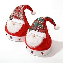 2 Pack Christmas Hats for Adult Plush Hat for Men Women Warm Fur Brim Thick Santa Hat (Red,Green)