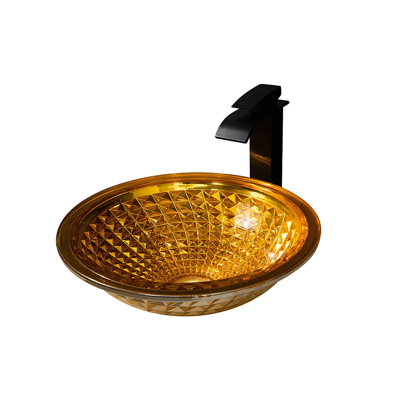 TIANQIHAO Bathroom Vessel Sink Vanity Tempered Glass Vessel Bowl Sink Round Countertop Sink Bowl Above Counter Sink Art Basin With Waterfall Faucet Pop Up Drain
