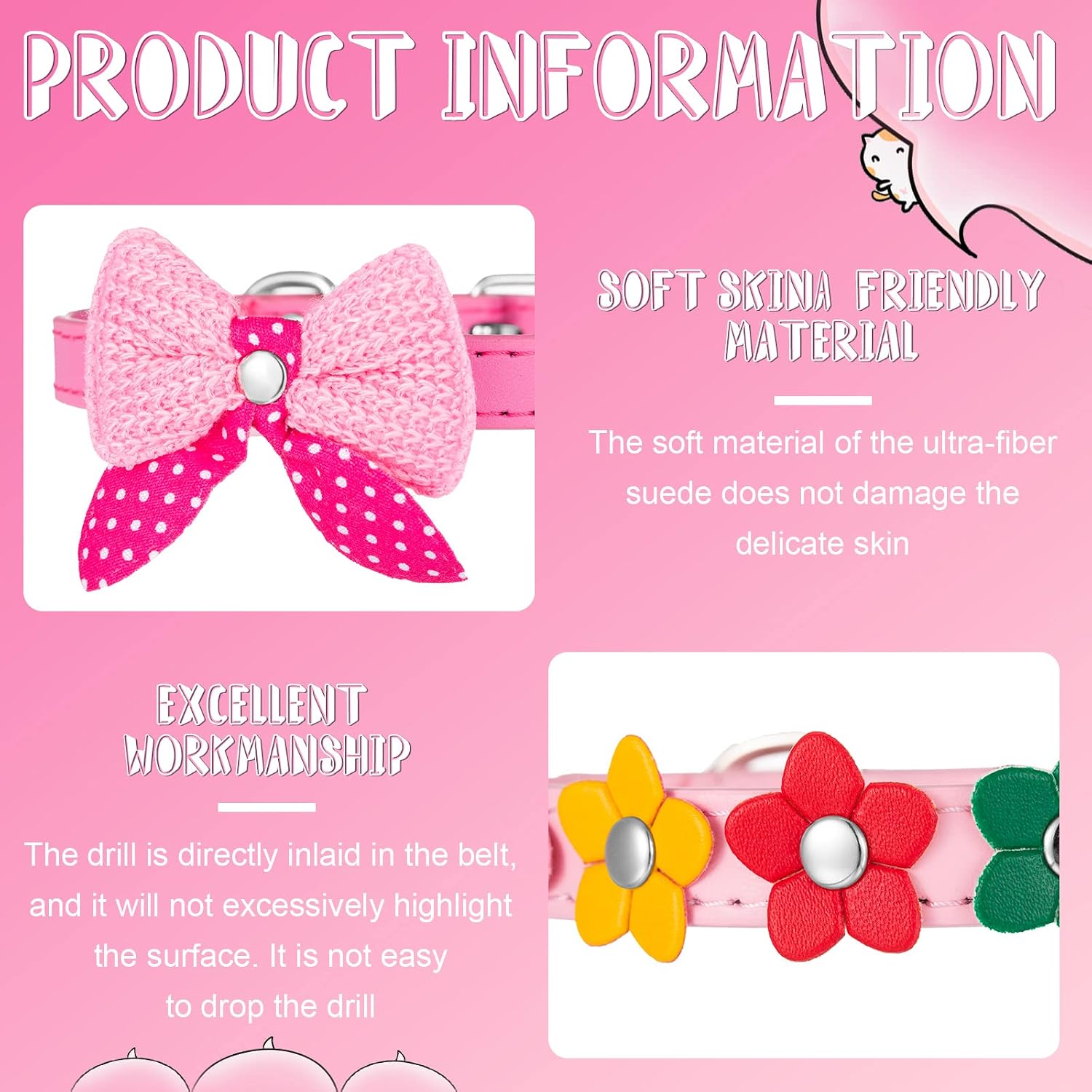 Weewooday 4 Pcs Pink Girl Dog Collar Diamond, Medium, Novel Style image 3