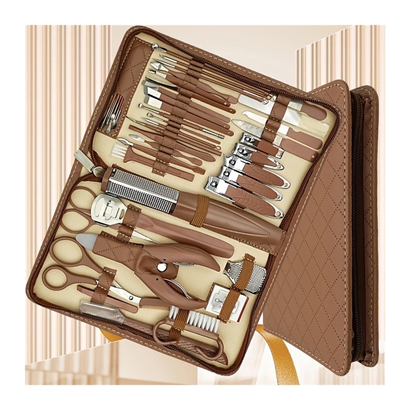 Set profesional de manicura y pedicura 42 piezas: cortaúñas acero inoxidable, alicates for cutículas, estuche viaje portátil, herramientas belleza(SET152-Red)
