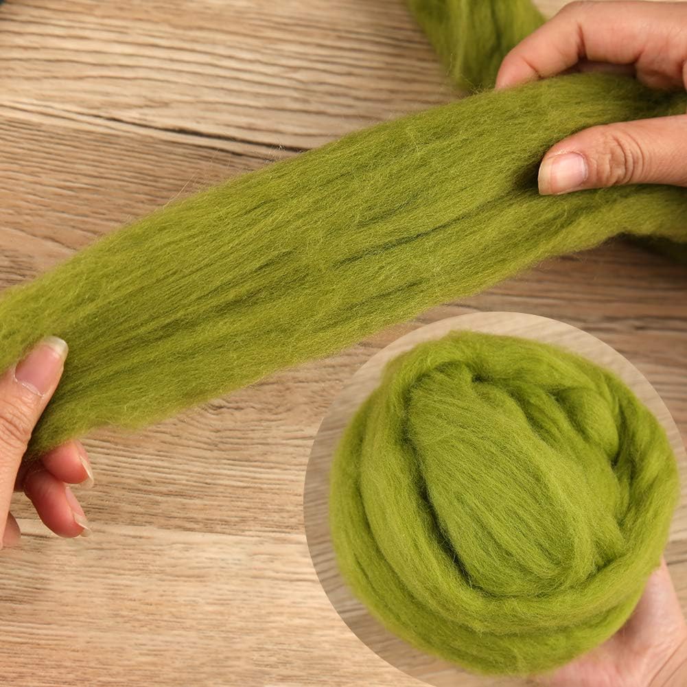 3.53oz Wool Roving, Wool Felting Supplies, Pure Wools, Chunky Yarn, Spinning Wool Roving for Needle Felting Wet Felting DIY Hand Spinning (Grass Green)