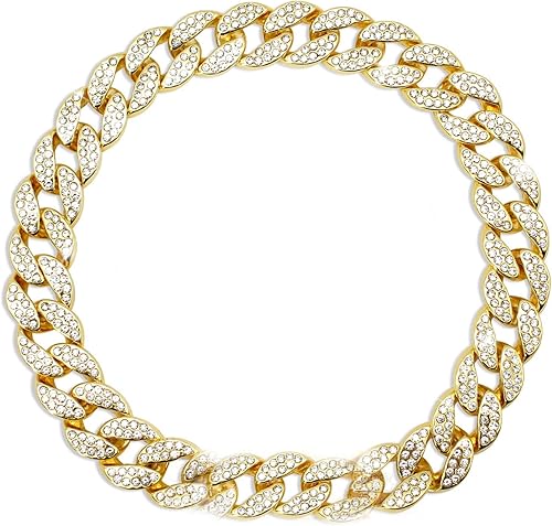 Collar de perro de eslabones cubanos con cadena de oro de diamante, collar de perro para caminar, cadena de oro de metal para perros con diseño de