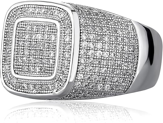 JINAO Men Ring 14K Gold Plated Cluster Iced Out Lab Simulated Diamond Band Micropave Bling Wedding Pinky Ring for Women