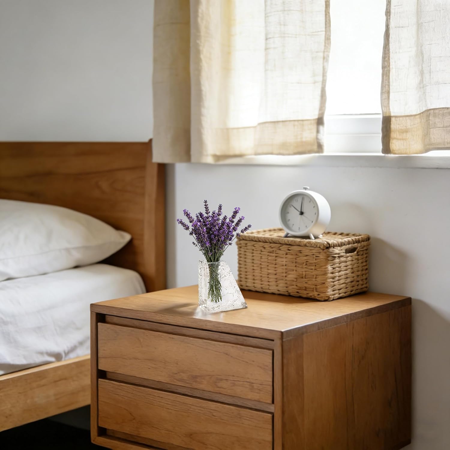 Crystal Flower Vase with Glacial Texture, Clear, Handcrafted Centerpiece for Wedding, Home Decor, Table Display