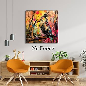 Amazon.co.jp: カラフルな鳥のキャンバスウォールアート抽象動物