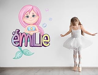 Mermaid Wall Decal Custom Name - Little Mermaid Wall Stickers - Mermaid Room Decor for Girls Bedroom - Mermaid Wall Decor Kids - Mermaid Decor for Girls Room - Baby Mermaid Tail Nursery Decoration
