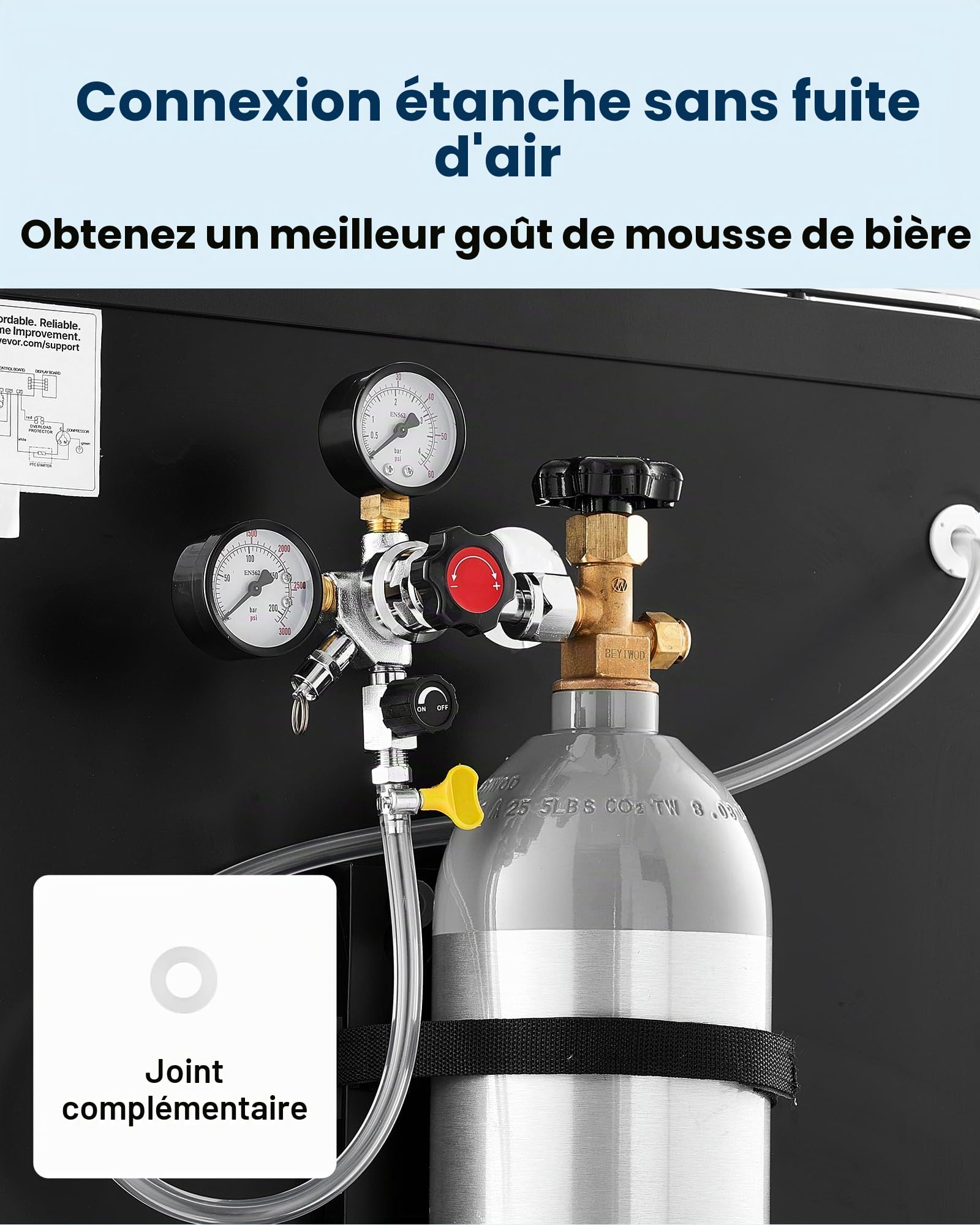 VEVOR Régulateur de CO2, Détendeur pour Tireuse à Bière à Double Manomètre et Valve Unique, Pression Réglable 0-60 psi, Compatible avec Raccord W21,8, pour Bière Pression et Réfrigérateur à Fût