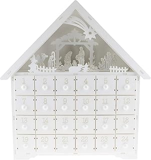 Clever Creations - Calendrier de l'Avent à tiroirs numérotés - scène de la Nativité - éclairage LED/Piles Non-incluses- 44,5 x 10 x 40,5 cm