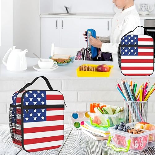 Miniatura 5 de Grunge American Flag Trump - Lonchera aislada para mujereshombresniñasniños, con asa desmontable, bolsa de comida