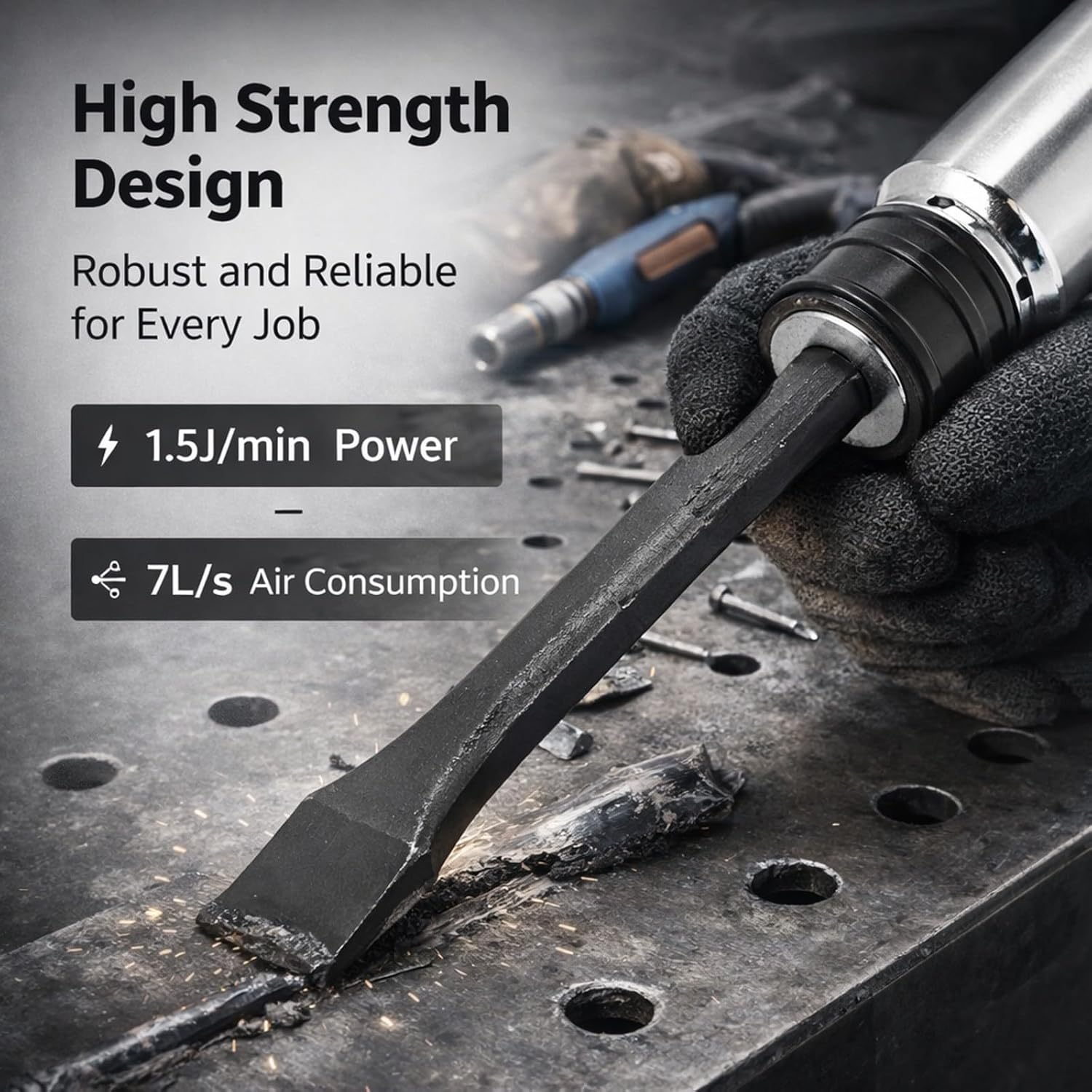 Pneumatic Chisel Air Hammer, Straight Handle, Industrial Shovel Tool - Durable Aluminium Alloy Body, High Impact Power, Construction and Metalworking