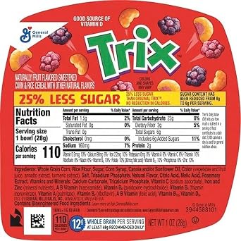 Trix 25 Percent Less Sugar Cereal, 1 Ounce - 96 per case.