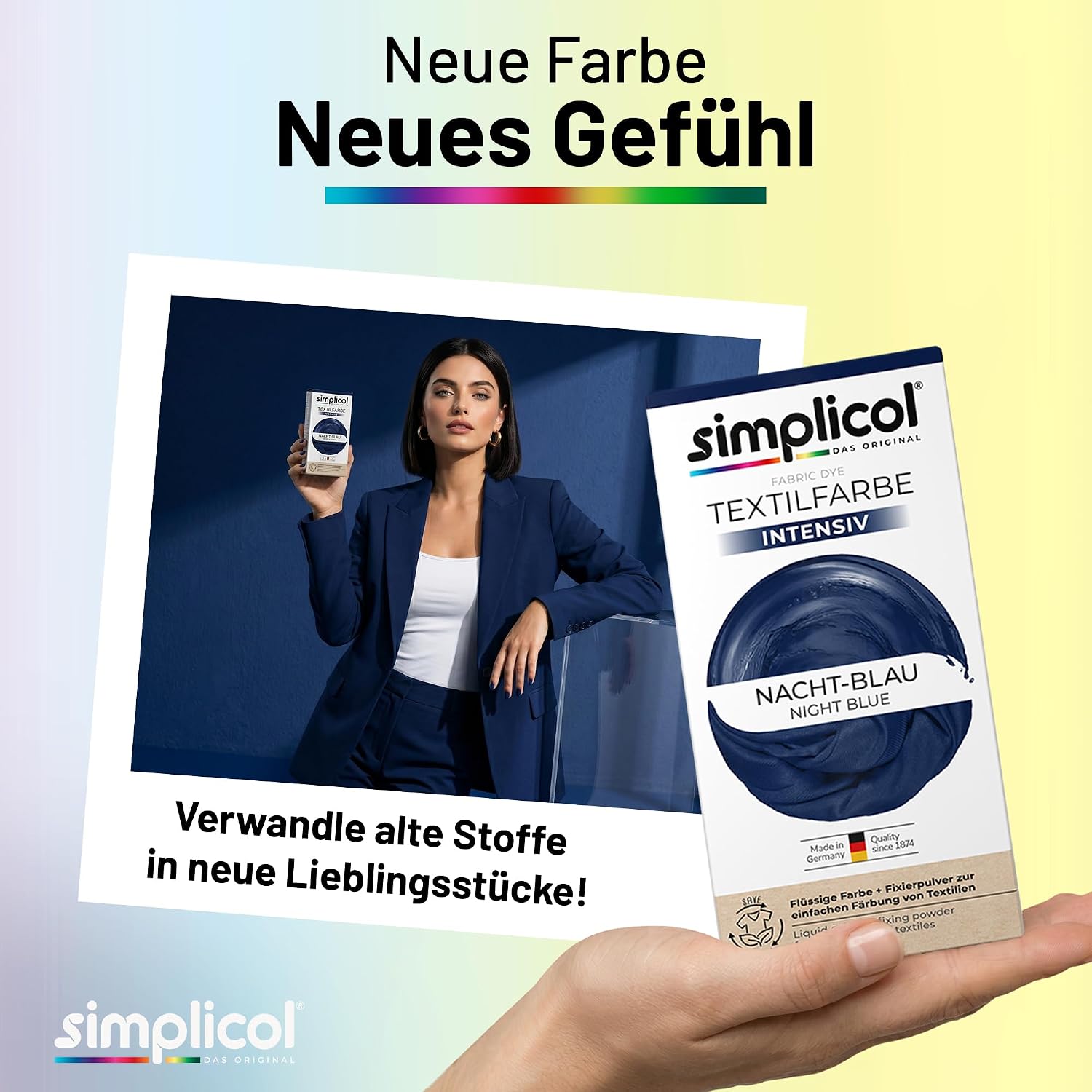 simplicol Textilfarbe intensiv Nacht-Blau 1er Pack | Textilfarbe Waschmaschinenfest | Flüs - Mise en situation et utilisation