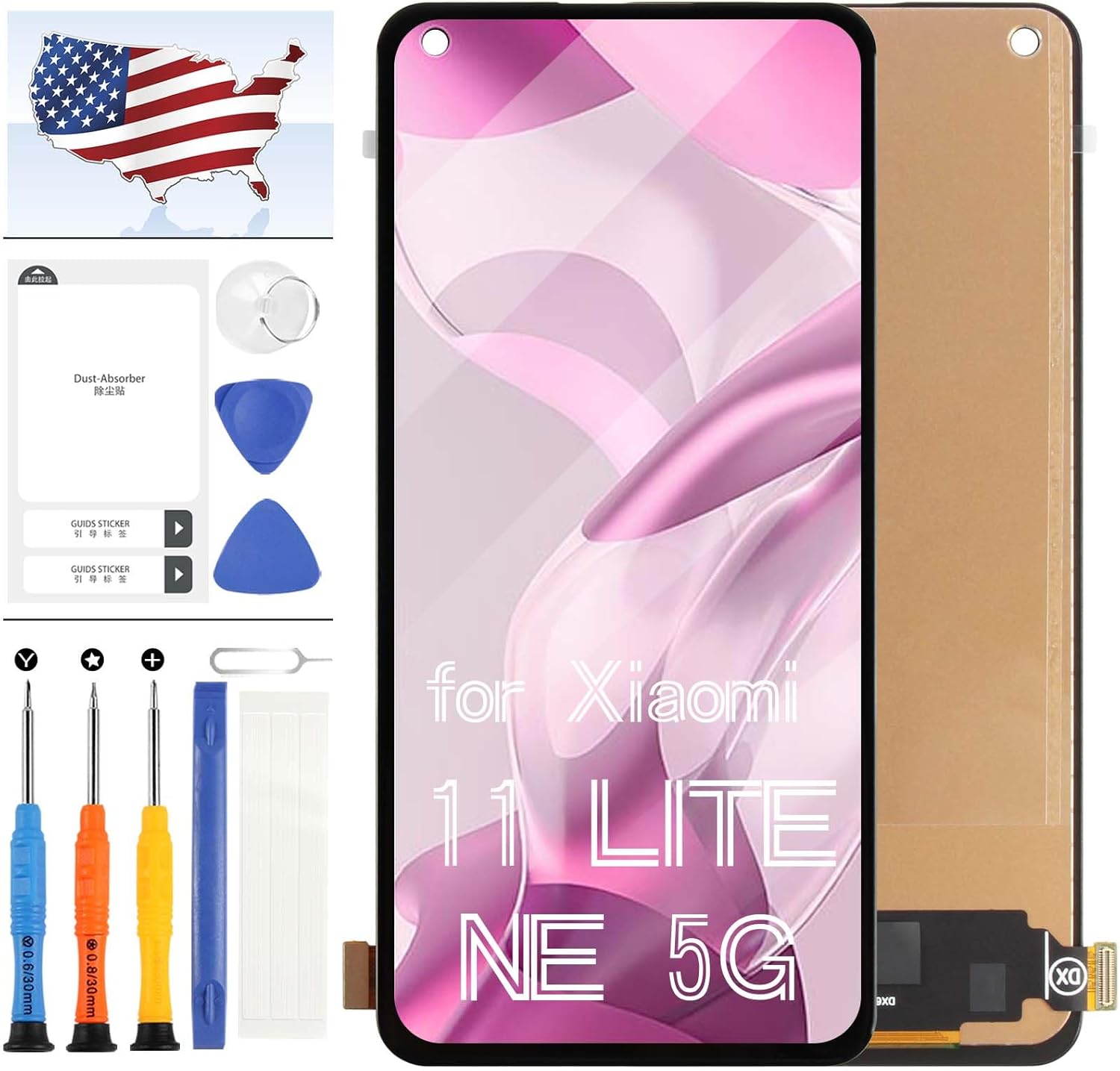 TFT Screen Replacement for Xiaomi 11 Lite 5G NE LCD Screen for Xiaomi 11 Lite 5G NE 2109119DG, 2107119DC, 2109119DI LCD Display Touch Screen Digitizer Replacement Kit + Tool (INCELL Black)