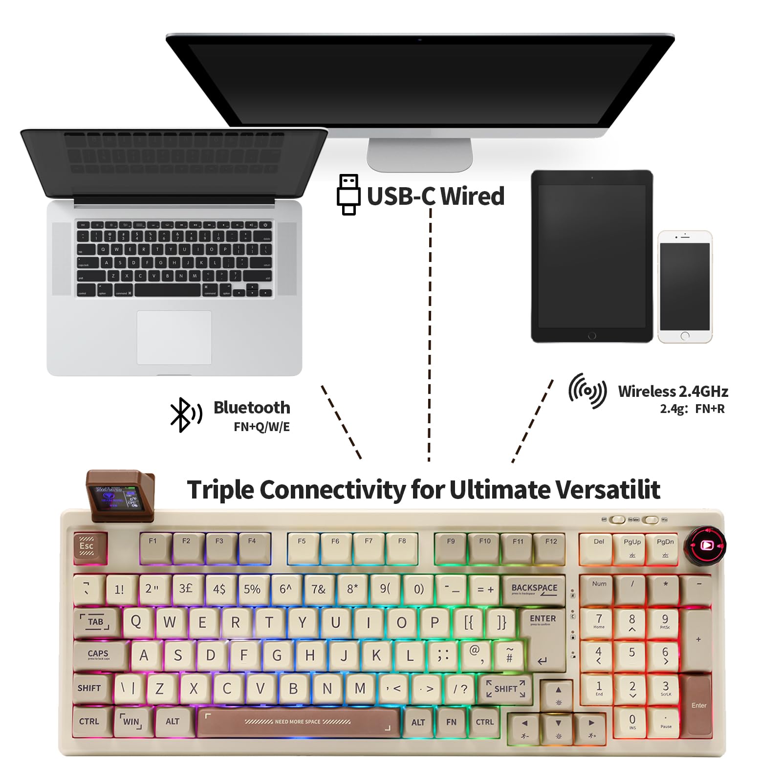 Tastiera Meccanica EPOMAKER RT100 98 Tasti - Con Mini TV, Hot Swap, Bluetooth/USB-C, Switch Linear - Foto 6