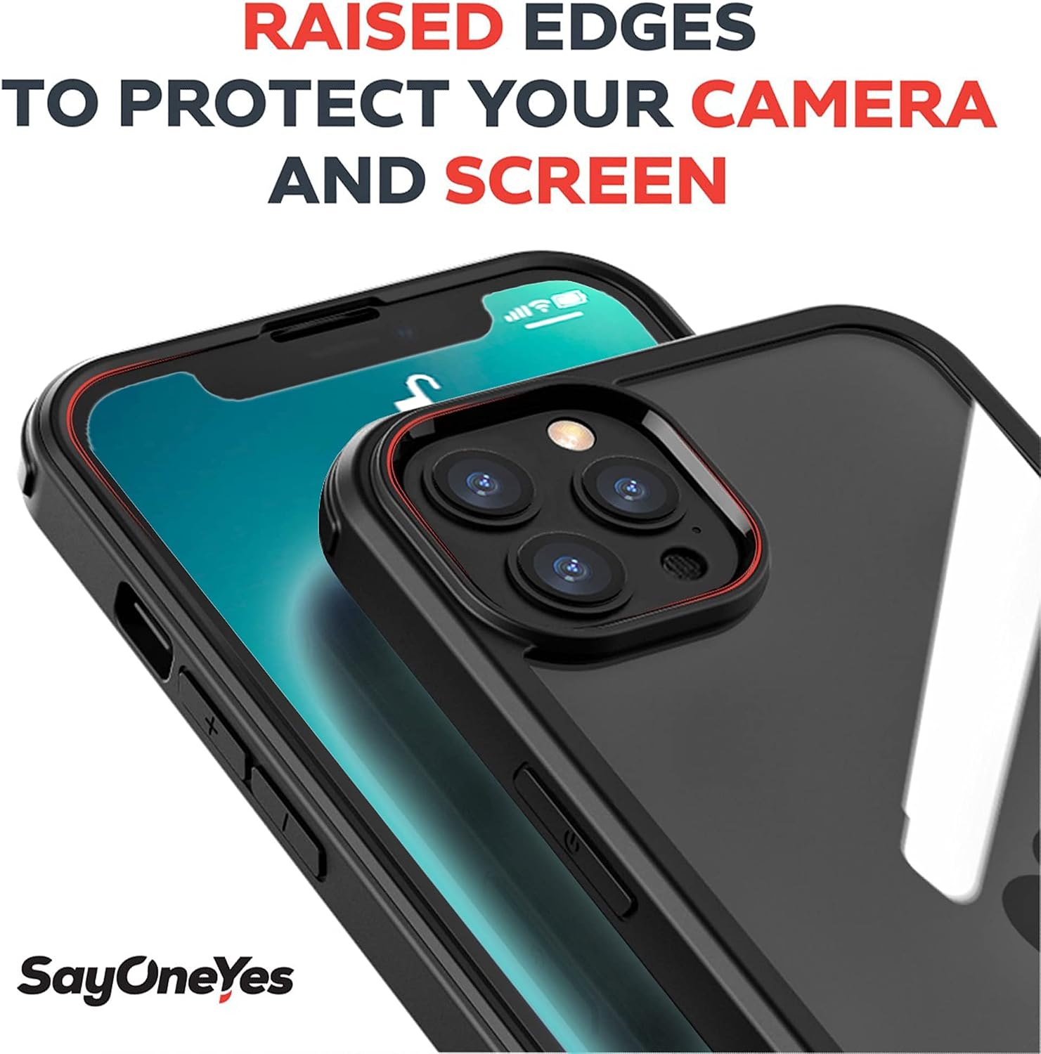 SAYONEYES iPhone 13 Pro Max Case with Built in Screen Protector, Military Shockproof Transparent Back 360° Full Body Protective Case for iPhone 13 Pro Max 6.7 Inch 2021 (Black)