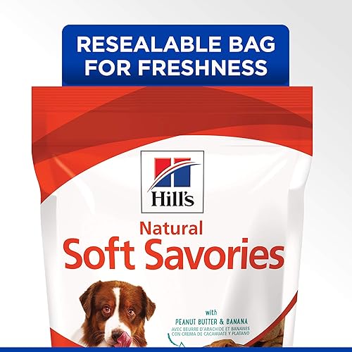 Vista 4 de Hill's Golosinas Suaves Naturales, Para Todas las Etapas de la Vida, Gran Sabor, Premios para Perros, Mantequilla de Maní y Plátano, Bolsa de 8 Onzas