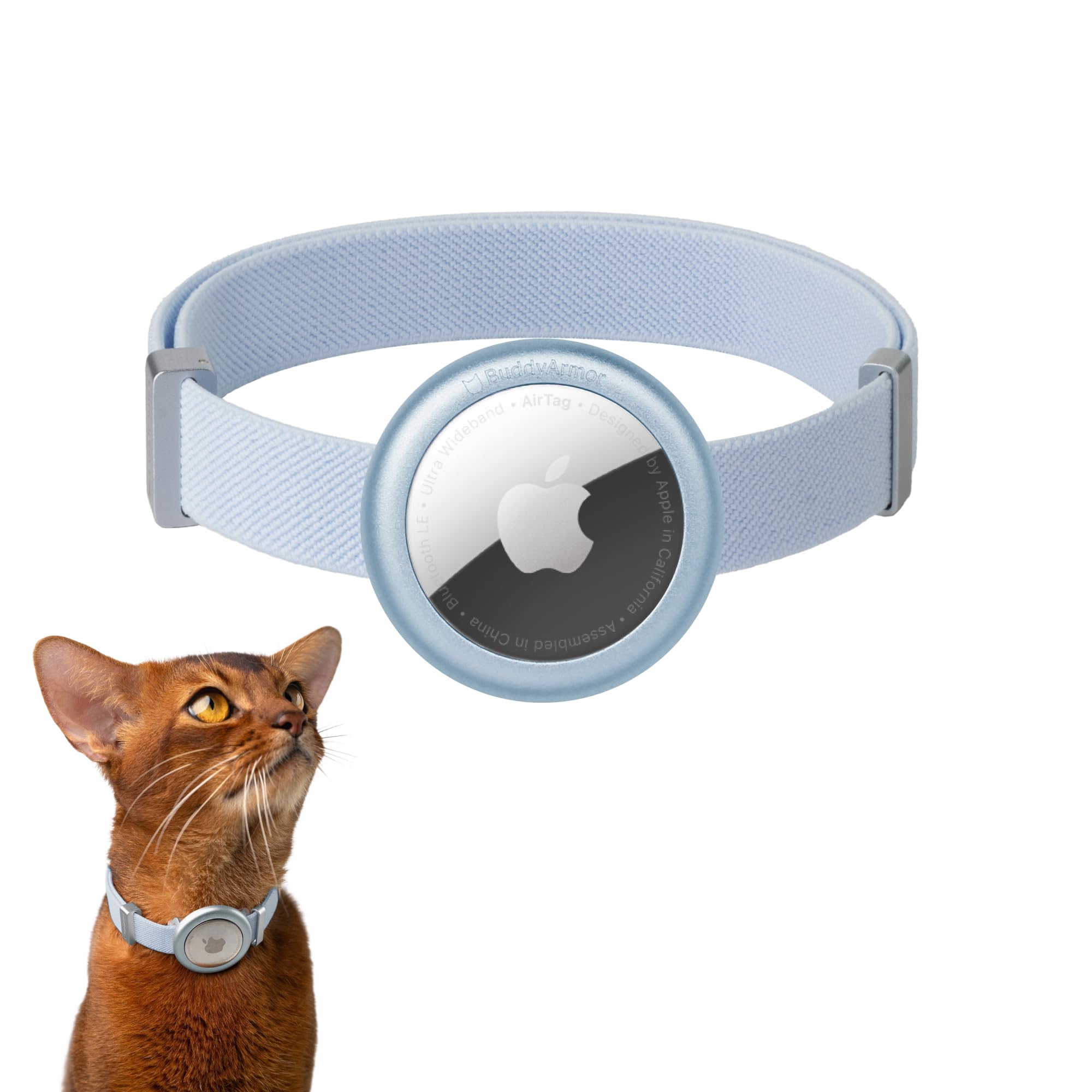 BuddyArmor Safety Cat Collar Pro Airtag Holder Set, US IDA Gold Award Cat Collar with Snap, Non Breakaway Elastic Release Cat Airtag Collar Airtag