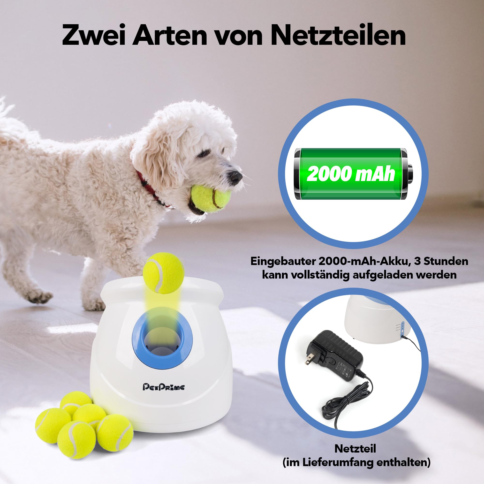Pet Prime Automatyczny wyrzutnia piłek Odległość: 10-40 stóp Z gwizdkiem 6 piłek w zestawie wewnątrz i na zewnątrz
