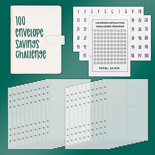 Miniatura 1 de JNTKE Carpeta de desafío de ahorro de dinero con 100 sobres, carpeta de ahorro de dinero A5 para ahorrar $5,050, libro de desafíos de ahorro con