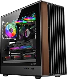 GAMEON TIMBER Midnight Series ARGB Gaming Case – Mid Tower | 7× Pre-Installed ARGB+PWM Fans | Wood-Texture Panels | 3mm Tempered Glass | ATX/M-ATX/ITX Support | 420mm GPU Compatibility – Wood/Black