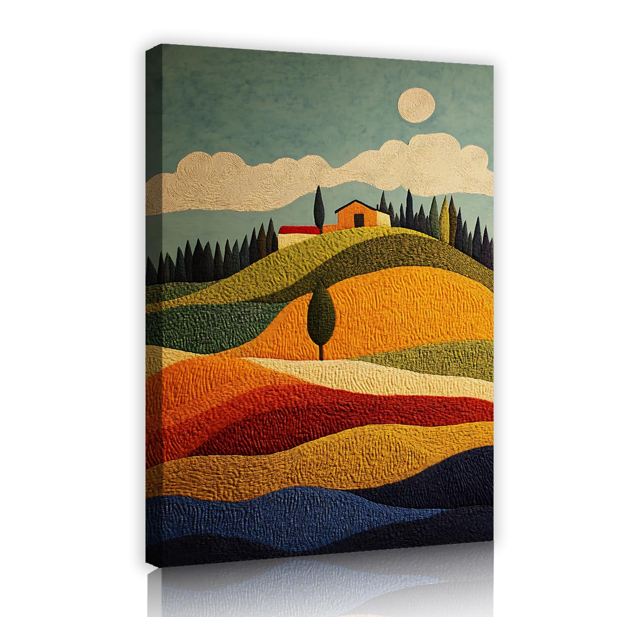 TOANGWALL Countryside Hills Pictures Impressionist Textured Poster Colorful Framed Painting Rural Landscape Canvas Wall Art For Sitting Room Guest Bedroom Decor 70x100cm