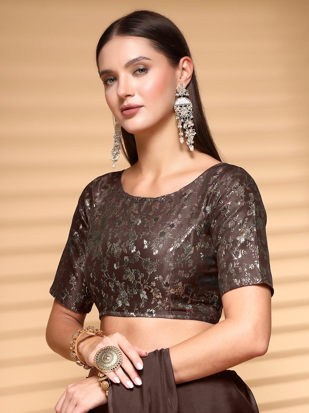 Oomph Readymade Blouse For Women, Brocade, Boat Neck, Rbbl527